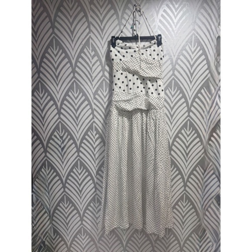 Princess Polly Marguerite Polka Dot Halter Maxi Dress Ruched White Black US 4 - Picture 2 of 8